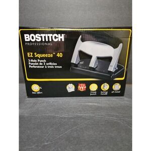Bostitch EZ Squeeze Three-Hole Punch 40-Sheet Capacity‎ Silver/Black HP40